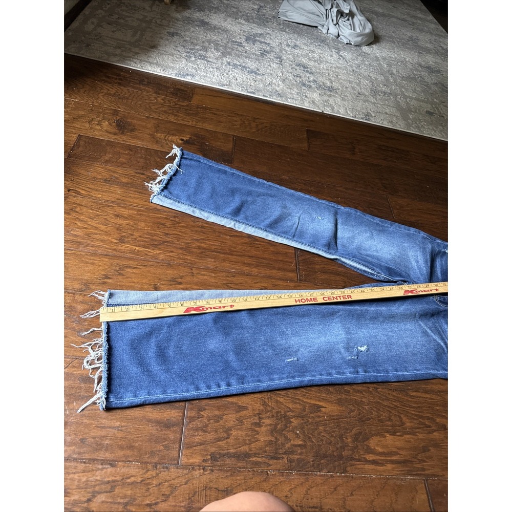 KUT Jeans Womens 6 blue color block Straight Distressed Detailing Fun SOHO BOHO - Picture 8 of 13